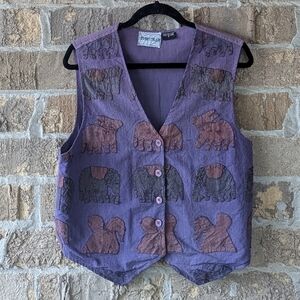 VTG 80s Silver Stream Purple Patchwork Animal Vest Size Small